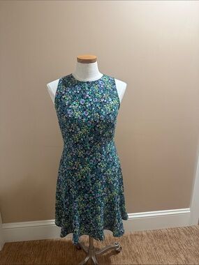 LOFT Floral Fit-and-Flare Dress in Navy, Green and Lilac